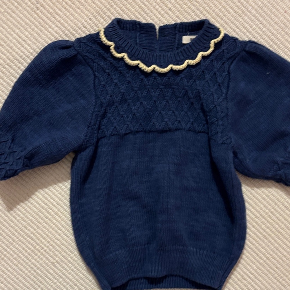Misha And Puff Navy Blue Sweater with Cream Trim